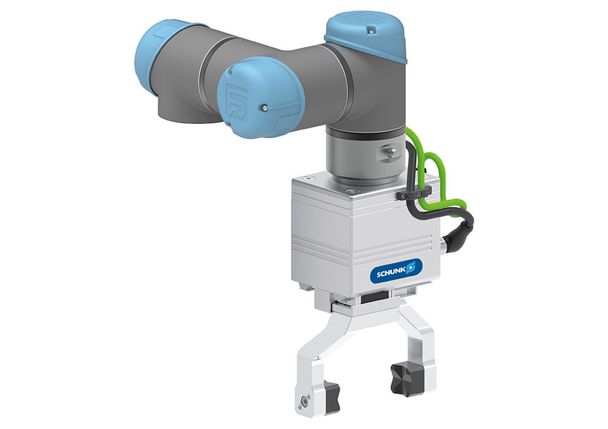 SCHUNK has increased its Plug & Work portfolio for Universal Robots by sensitive long-stroke grippers for automated machine loading